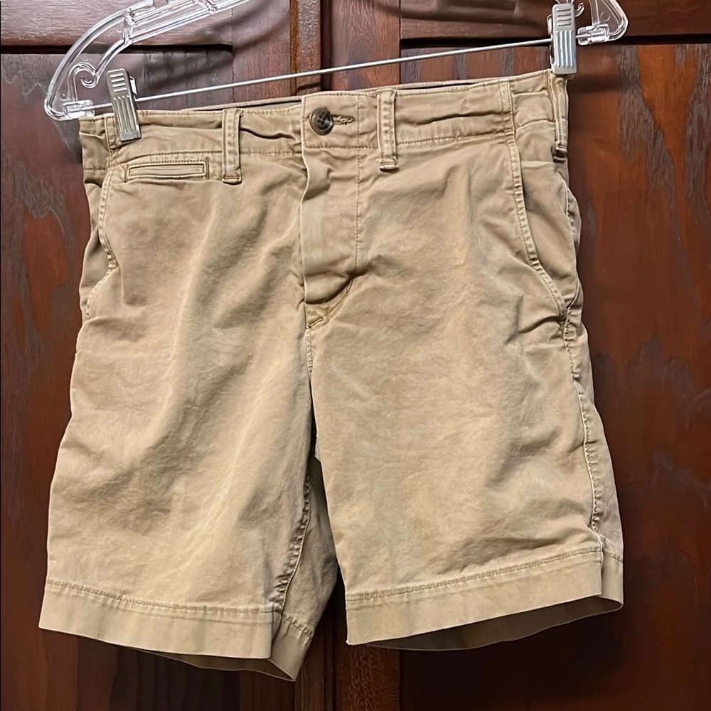 AE Tan Flat Front Khaki Shorts with Belt Loops Next Level Flex Classic
